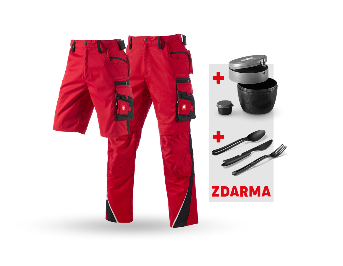Oděvy: SADA:Kalhoty + Šortky e.s.motion + Krabička+Příbor + červená/černá