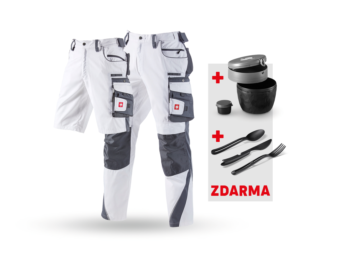 Oděvy: SADA:Kalhoty + Šortky e.s.motion + Krabička+Příbor + bílá/šedá