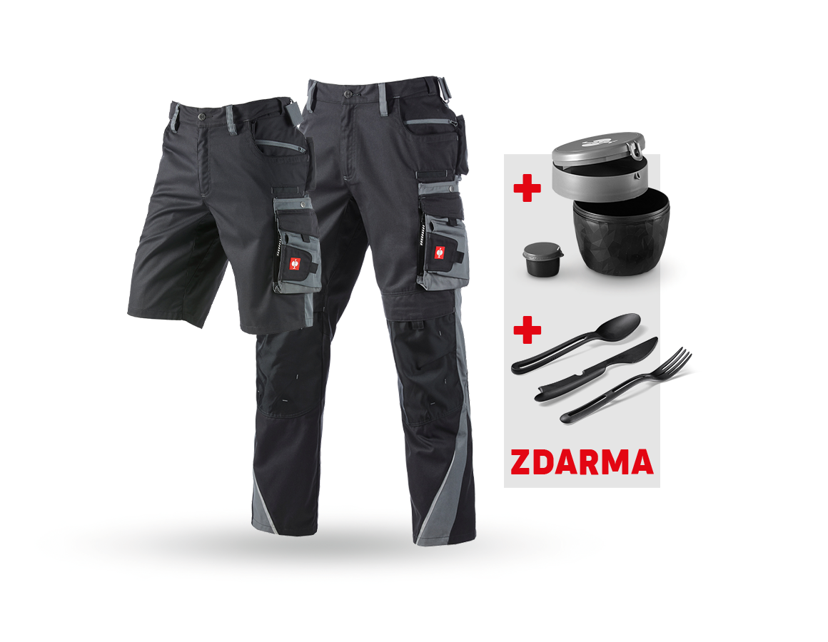Oděvy: SADA:Kalhoty + Šortky e.s.motion + Krabička+Příbor + grafit/cement