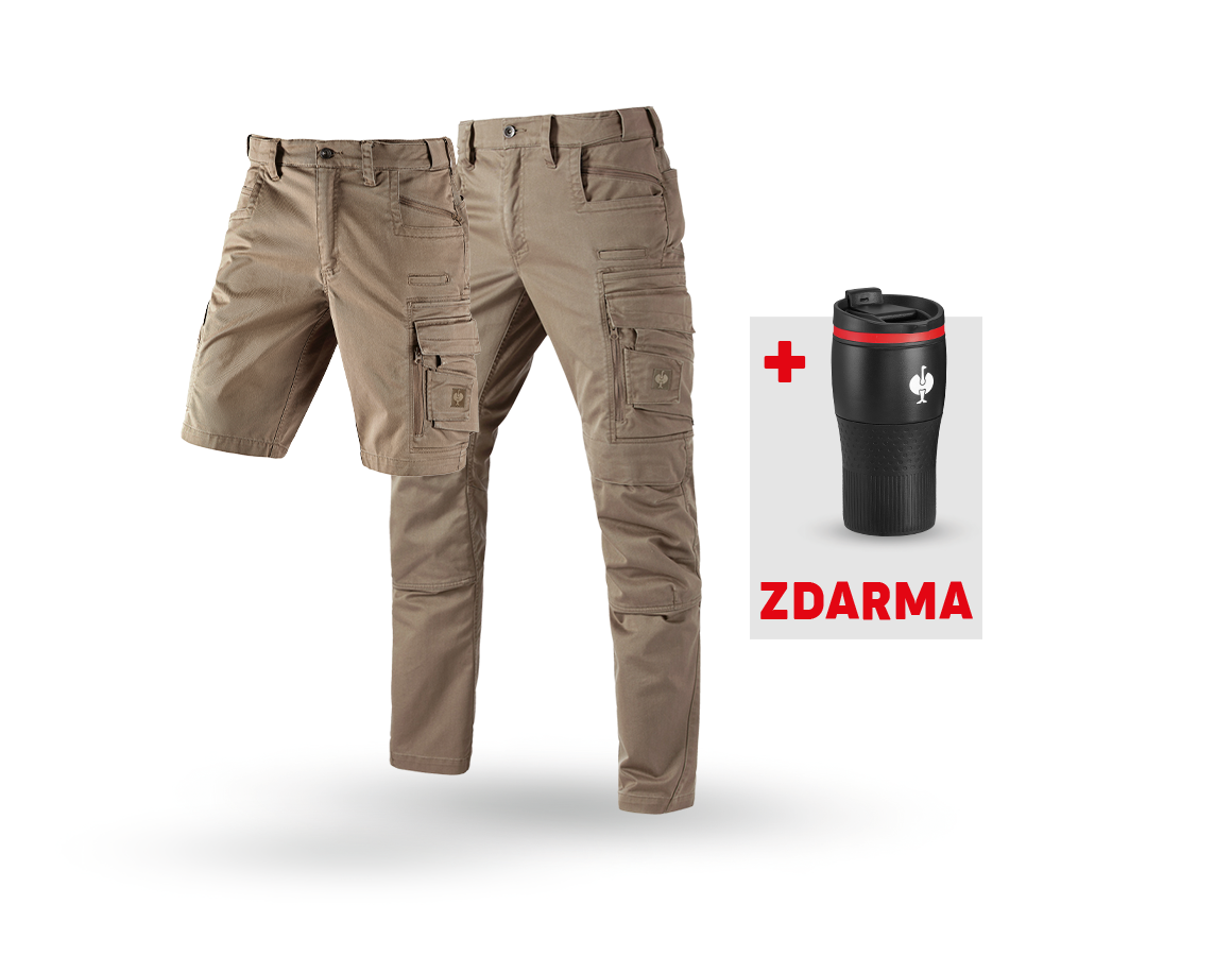 Oděvy: SADA: Kalhoty + Šortky e.s.motion ten + Termohrnek + popelavě hnědá
