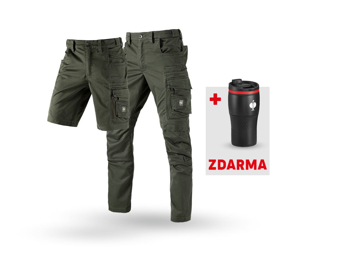 Oděvy: SADA: Kalhoty + Šortky e.s.motion ten + Termohrnek + maskovací zelená