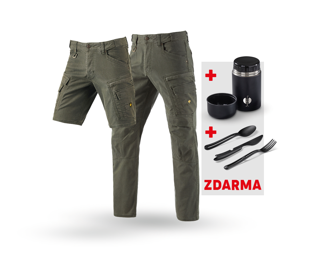 Oděvy: SADA: Cargo kalhoty+Šortky e.s.vintage + Krabička + maskovací zelená