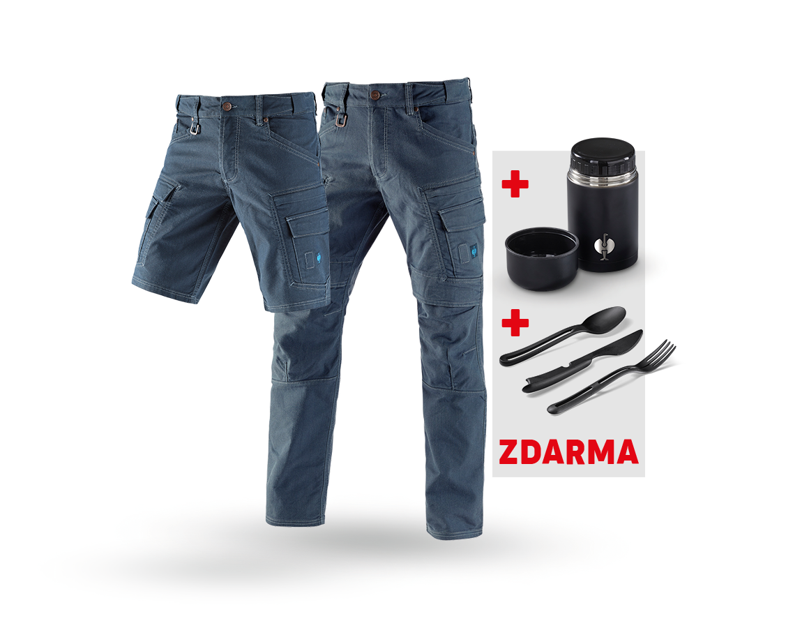 Oděvy: SADA: Cargo kalhoty+Šortky e.s.vintage + Krabička + ledově modrá