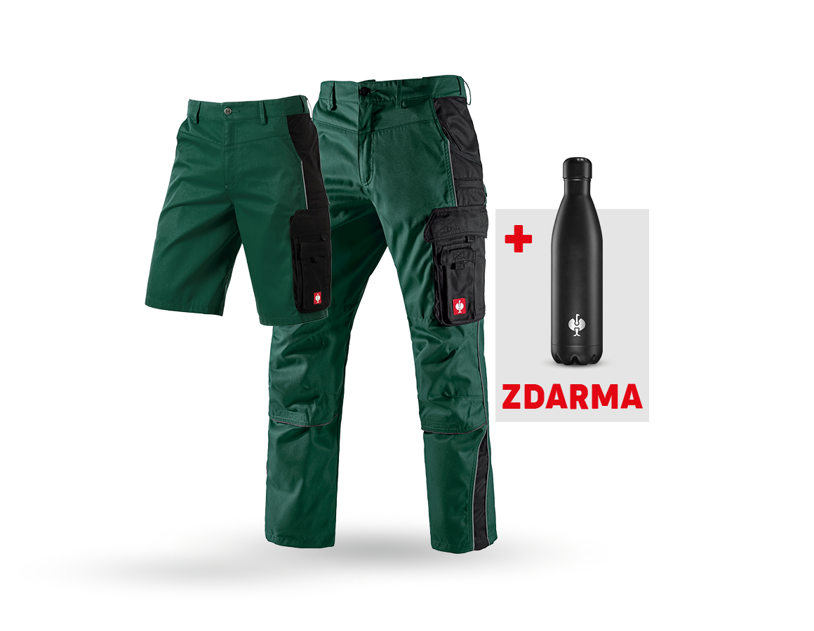Oděvy: SADA: Kalhoty + Šortky e.s.active + Láhev na pití + zelená/černá