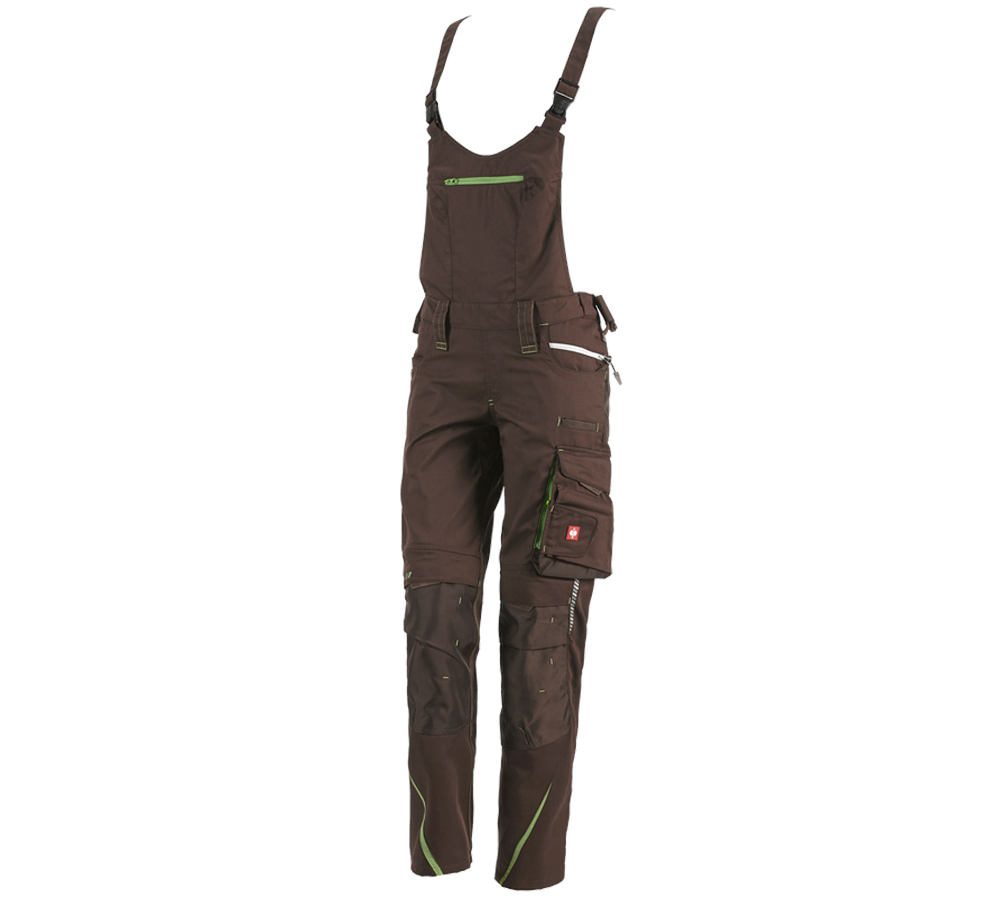 Pracovní kalhoty: Dámské kalhoty s laclem e.s.motion 2020 + kaštan/mořská zelená
