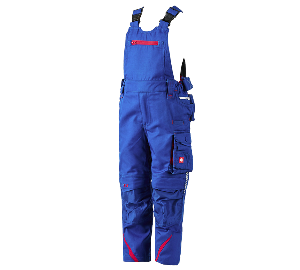 Kalhoty: Dětské kalhoty s laclem e.s.motion 2020 + modrá chrpa/ohnivě červená