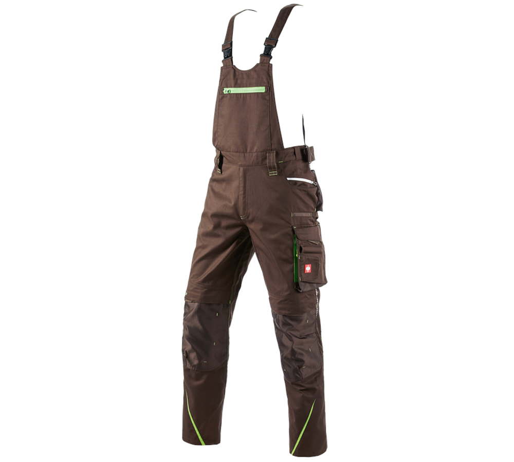 Pracovní kalhoty: Kalhoty s laclem e.s.motion 2020 + kaštan/mořská zelená