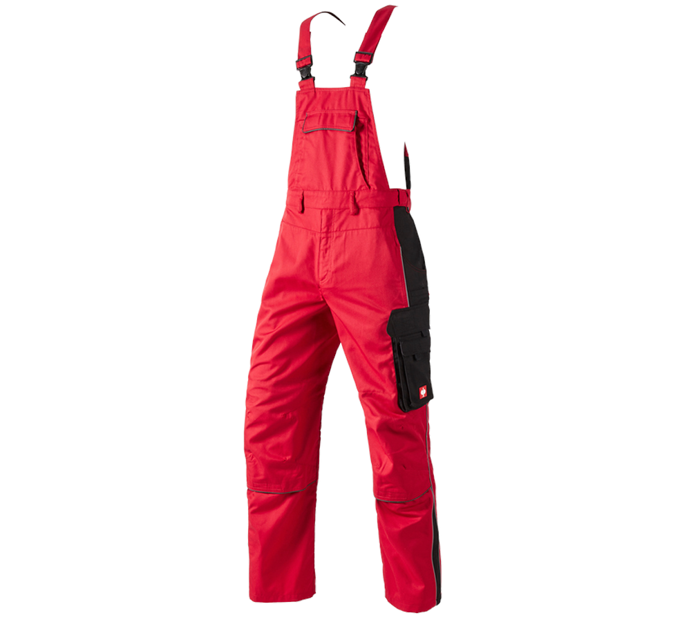 Pracovní kalhoty: Kalhoty s laclem e.s.active + červená/černá