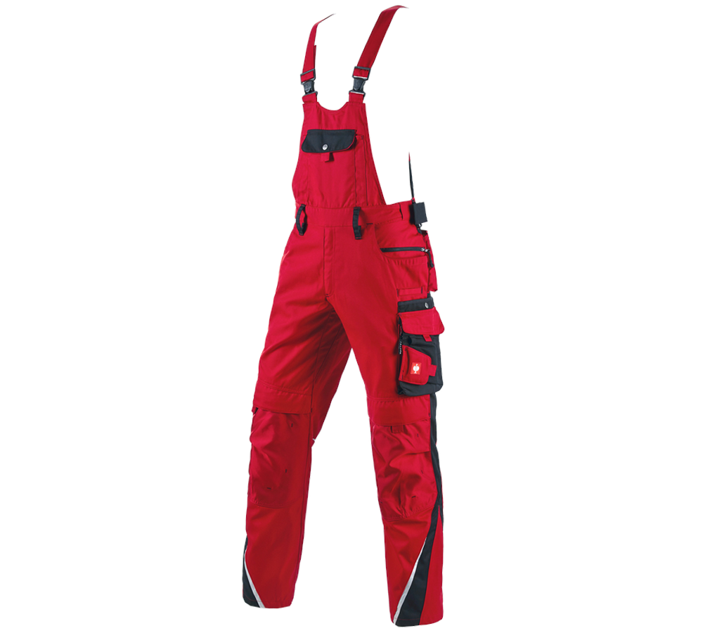 Pracovní kalhoty: Kalhoty s laclem e.s.motion + červená/černá