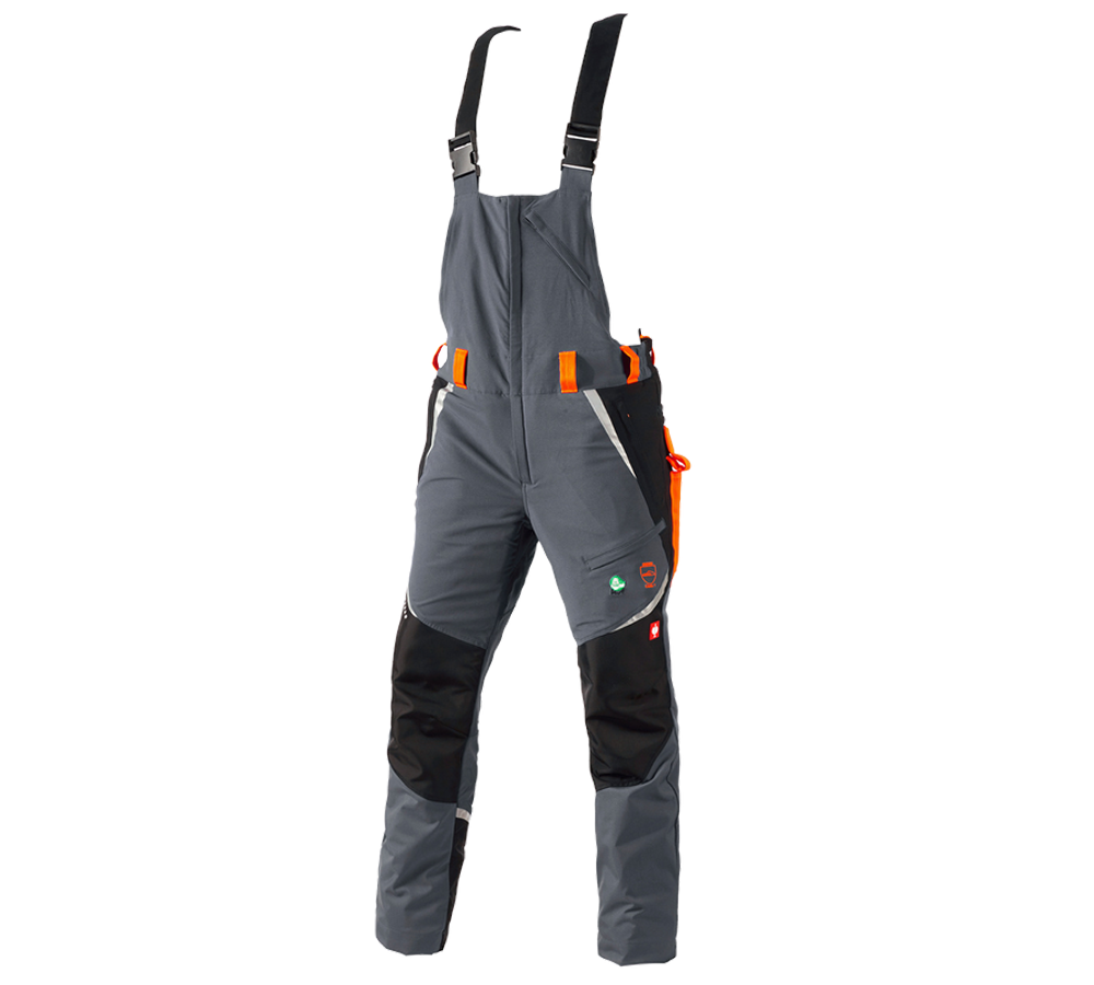 Pracovní kalhoty: e.s. Lesnické protipořezové kalhoty s laclem, KWF + šedá/výstražná oranžová