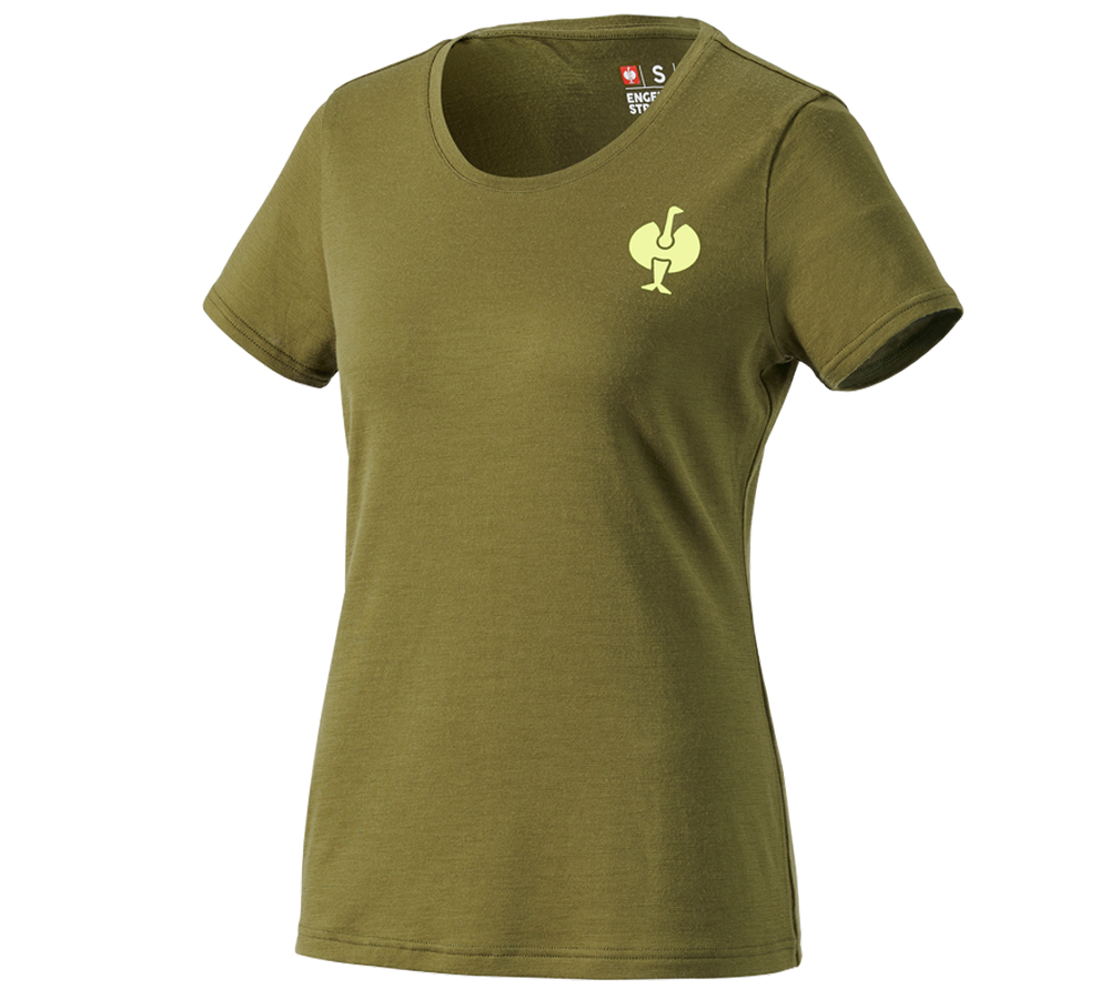 Oděvy: Tričko Merino e.s.trail, dámská + jalovcová zelená/citronově zelená