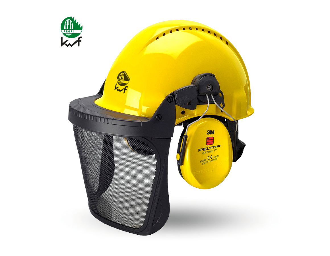 Ochranné přilby: Kombinace lesnické ochranné přilby KWF + žlutá