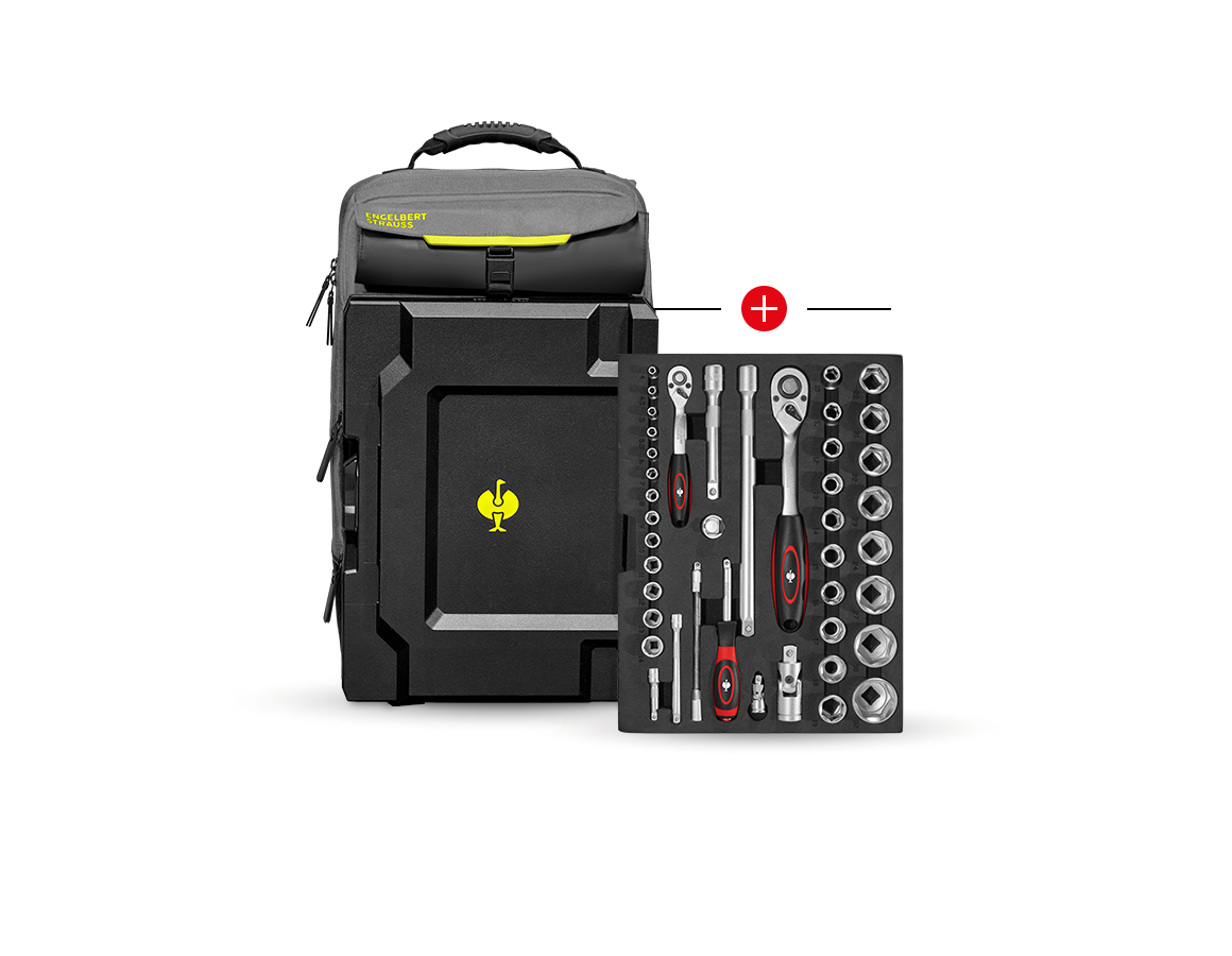 STRAUSSbox Systém: Vložka do nástrčných klíčů Classic+batoh STRAUSSb. + čedičově šedá/acidově žlutá