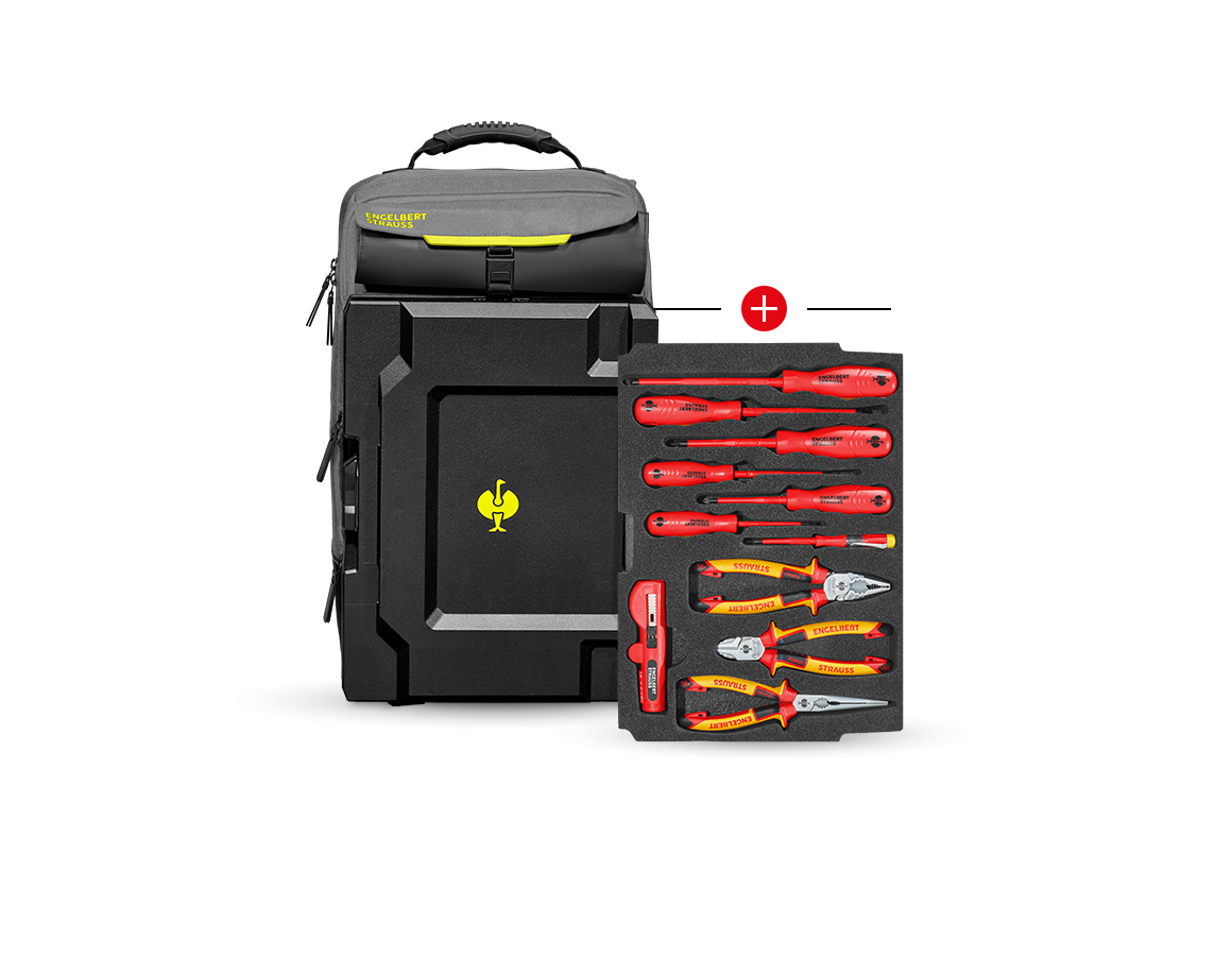 STRAUSSbox Systém: Vložka Elektro Classic + batoh STRAUSSbox + čedičově šedá/acidově žlutá
