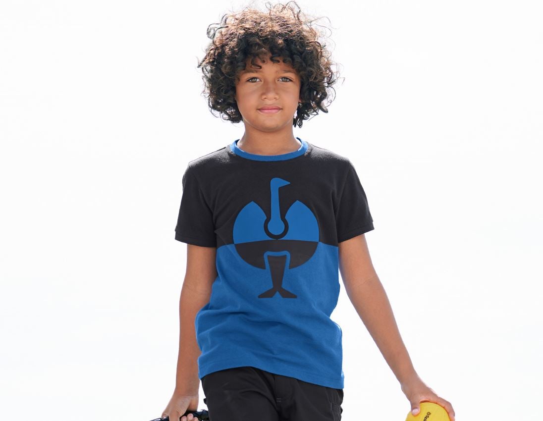 Trička | Svetry | Košile: e.s. Pique-Tričko colourblock, dětské + grafit/enciánově modrá