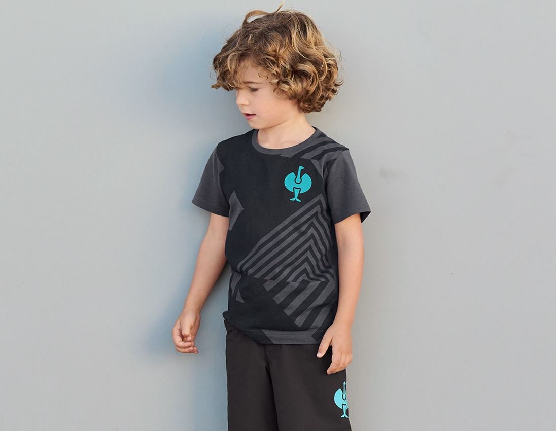 Trička | Svetry | Košile: Tričko e.s.trail graphic, dětské + černá/antracit/lazuritová tyrkysová