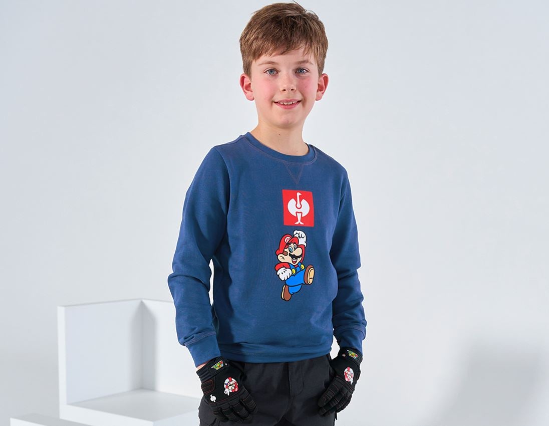 Trička | Svetry | Košile: Dětská mikina Super Mario + alkalická modrá