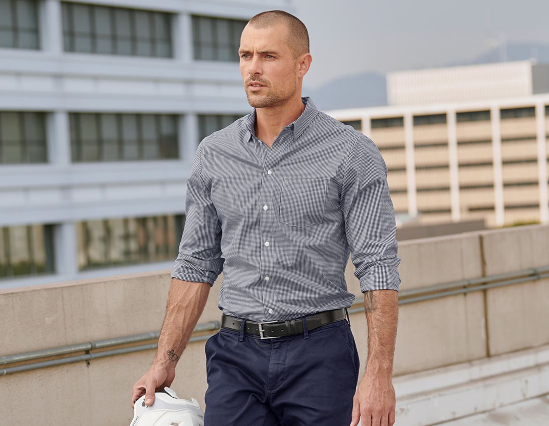 Trička, svetry & košile: e.s. Business košile cotton stretch, regular fit + tmavomodrá károvaná