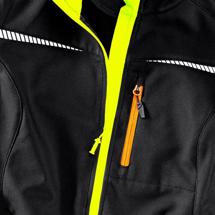 Témata: Softshellová bunda e.s.motion 2020, dámská + černá/výstražná žlutá/výstražná oranžová 2