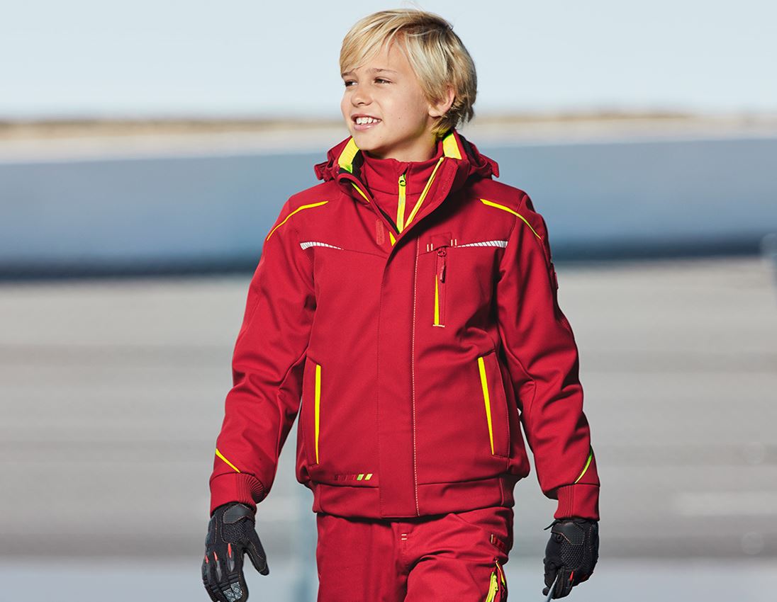 Chlad: Zimní softshellová bunda e.s.motion 2020, dětská + ohnivě červená/výstražná žlutá