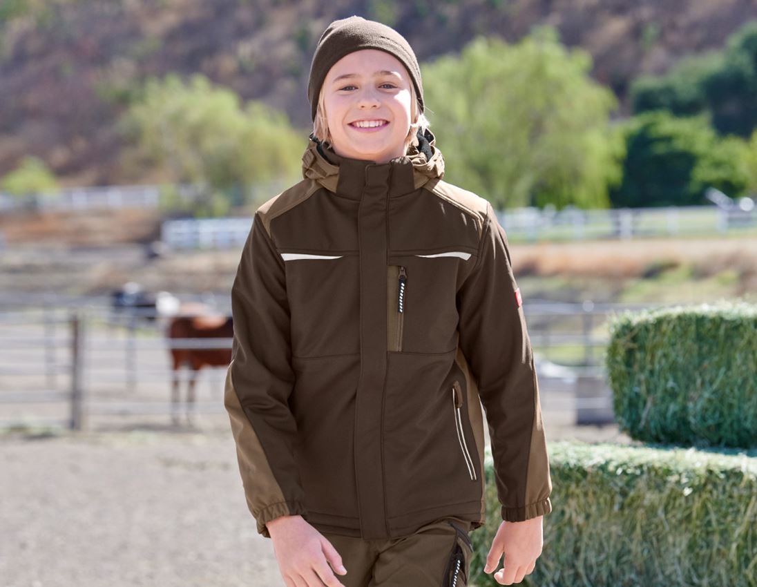 Bundy: Dětská softshellová bunda e.s.motion + kaštan/lískový oříšek
