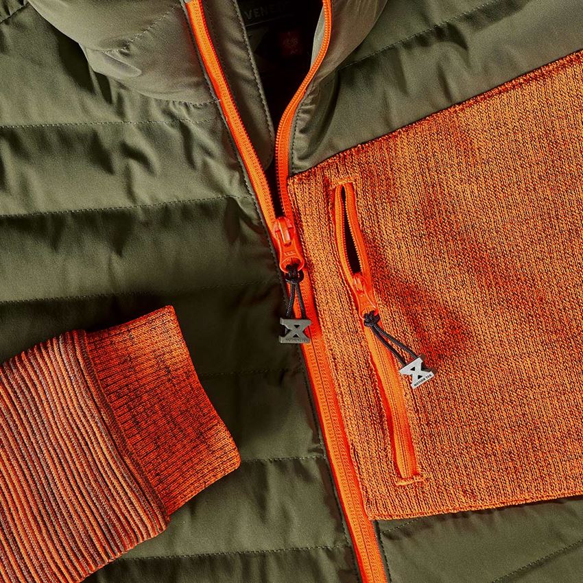 Pracovní bundy: Úpletová bunda s kapucí hybrid e.s.motion ten + maskovací zelená/výstražná oranžová melanž 2