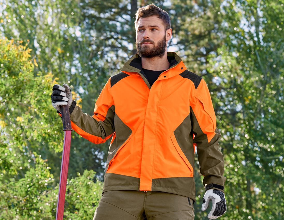 Pracovní bundy: e.s. Lesnická bunda do deště + výstražná oranžová/bahnitá zelená