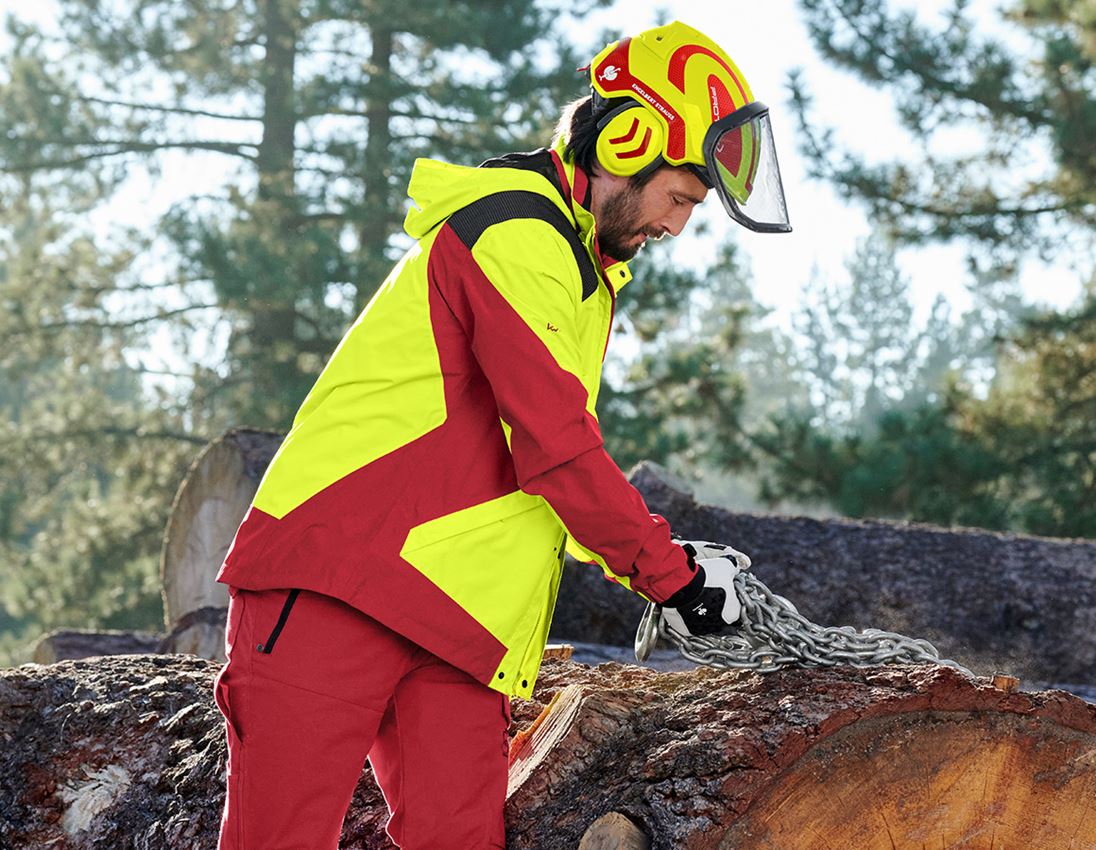 Pracovní bundy: e.s. Lesnická bunda do deště + výstražná žlutá/ohnivě červená 1