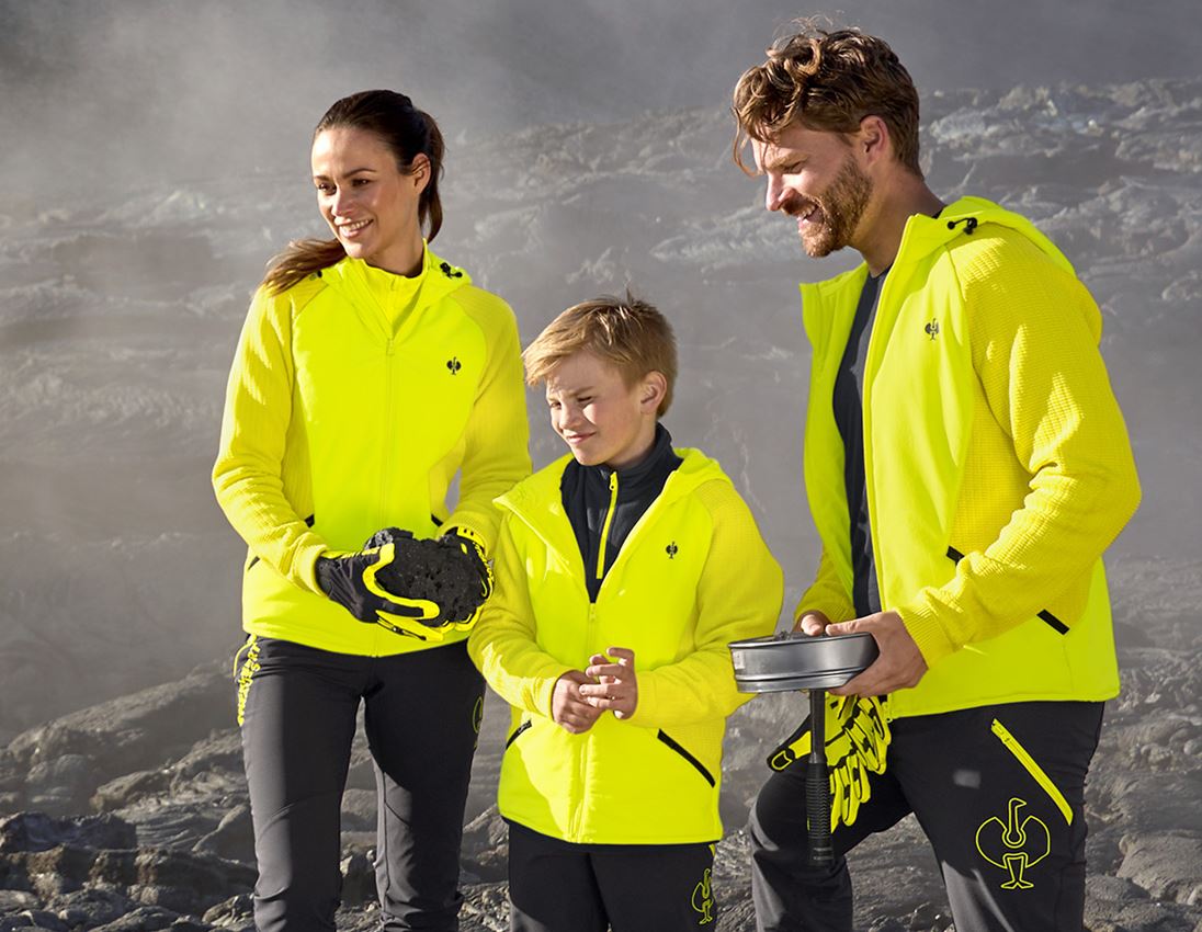 Bundy: Úpletová bunda s kapucí hybrid e.s.trail, dětský + acidově žlutá/černá 1