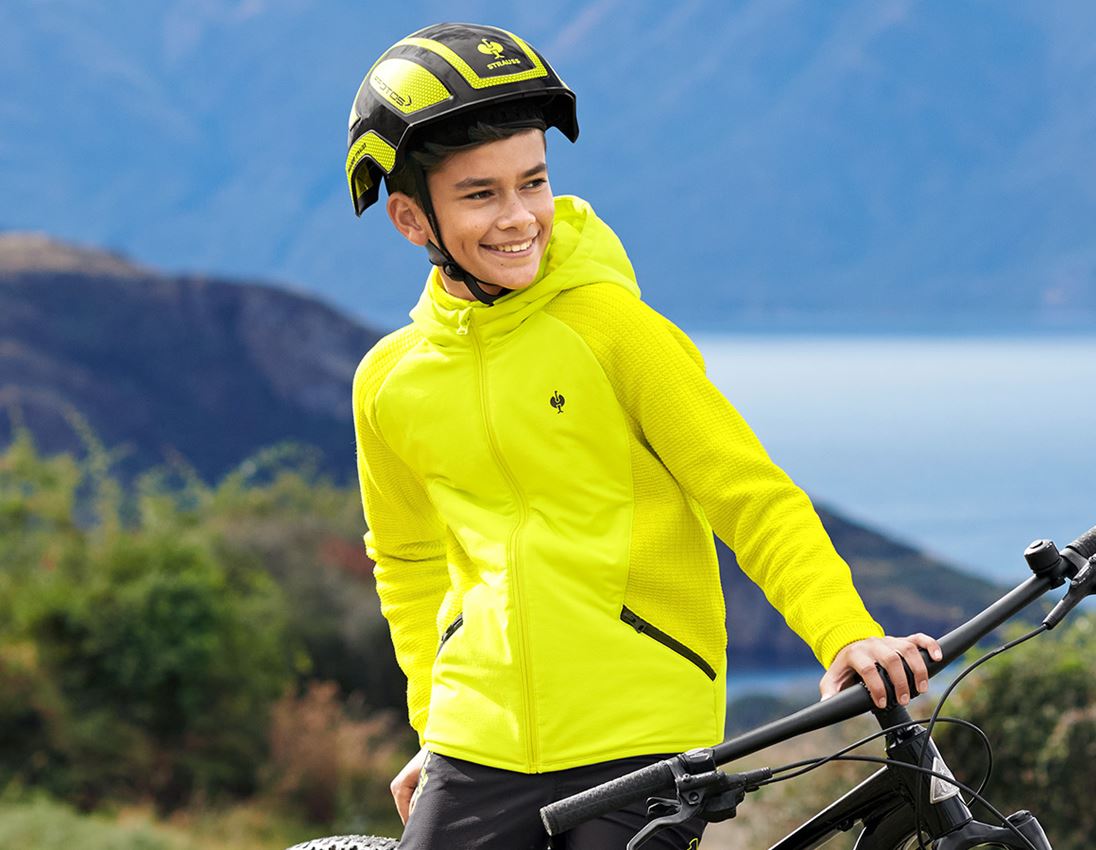 Bundy: Úpletová bunda s kapucí hybrid e.s.trail, dětský + acidově žlutá/černá