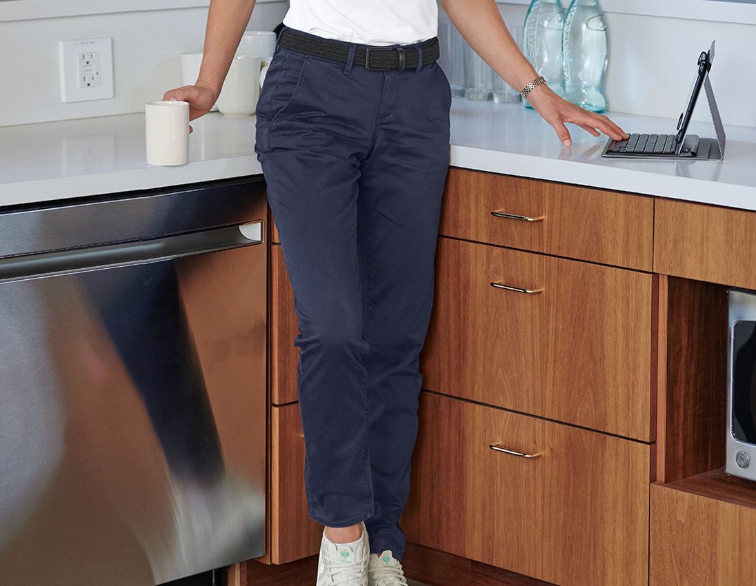 Pracovní kalhoty: e.s. Pracovní kalhoty s 5 kapsami Chino, dámské + tmavomodrá