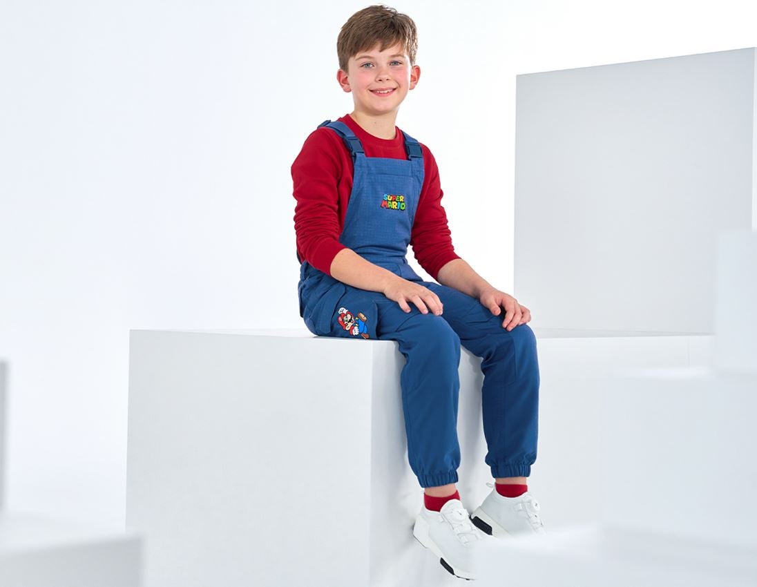 Kalhoty: Dětské kalhoty s laclem Super Mario + alkalická modrá