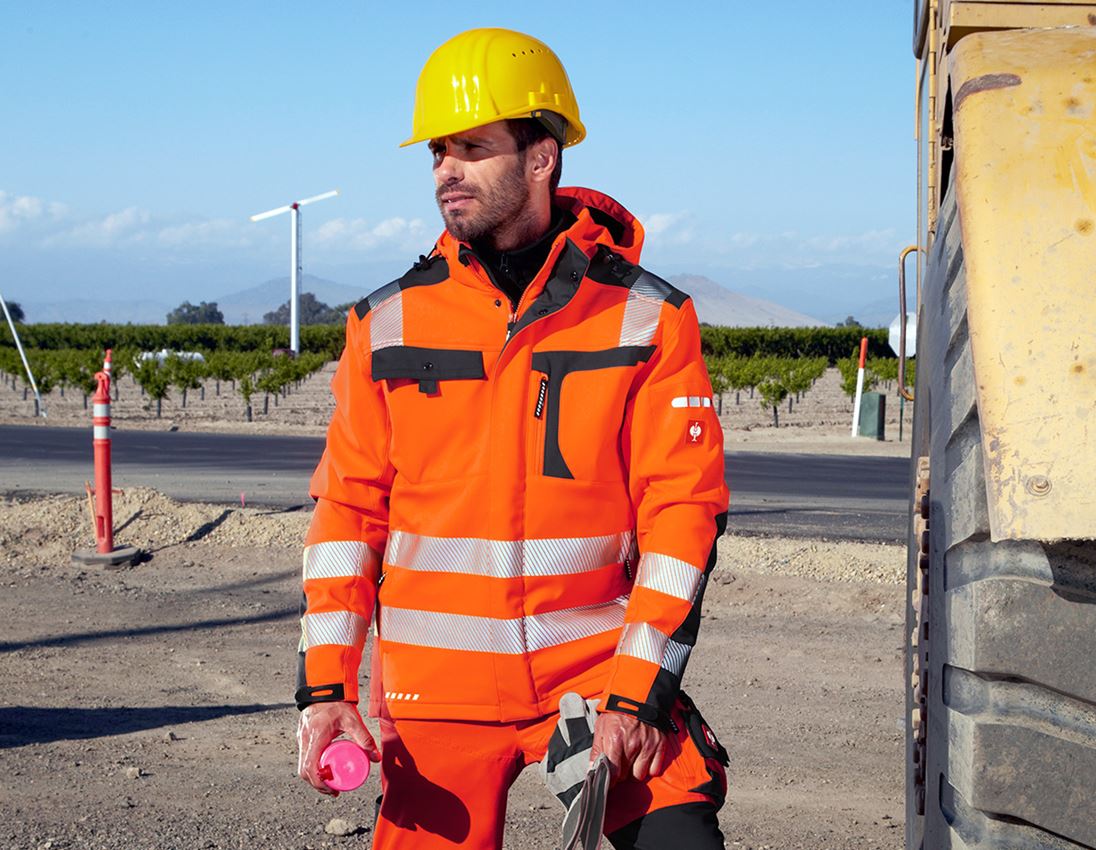 Pracovní bundy: Výstražná softshellová bunda e.s.motion + výstražná oranžová/antracit