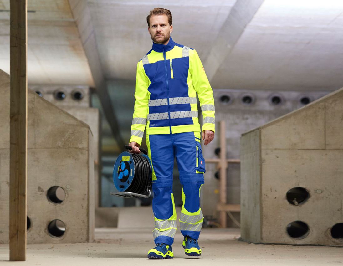 Pracovní bundy: Výstražná softshellová bunda e.s.motion 24/7 + modrá chrpa/výstražná žlutá 2