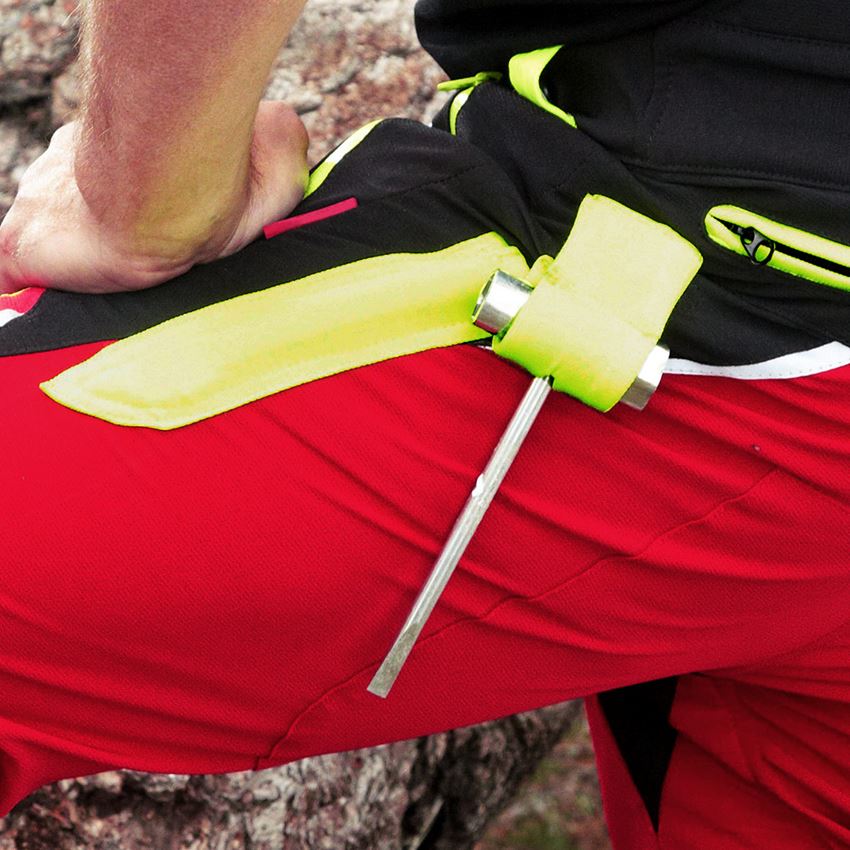 Pracovní kalhoty: e.s. Lesnické protipořezové kalhoty do pasu, KWF + červená/výstražná žlutá 2