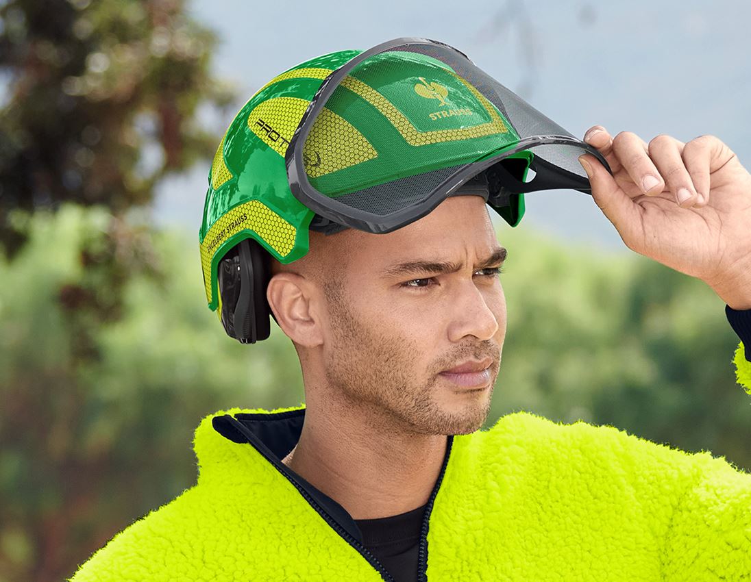 Ochranné přilby: e.s. Lesnická helma Protos® + zelená/výstražná žlutá