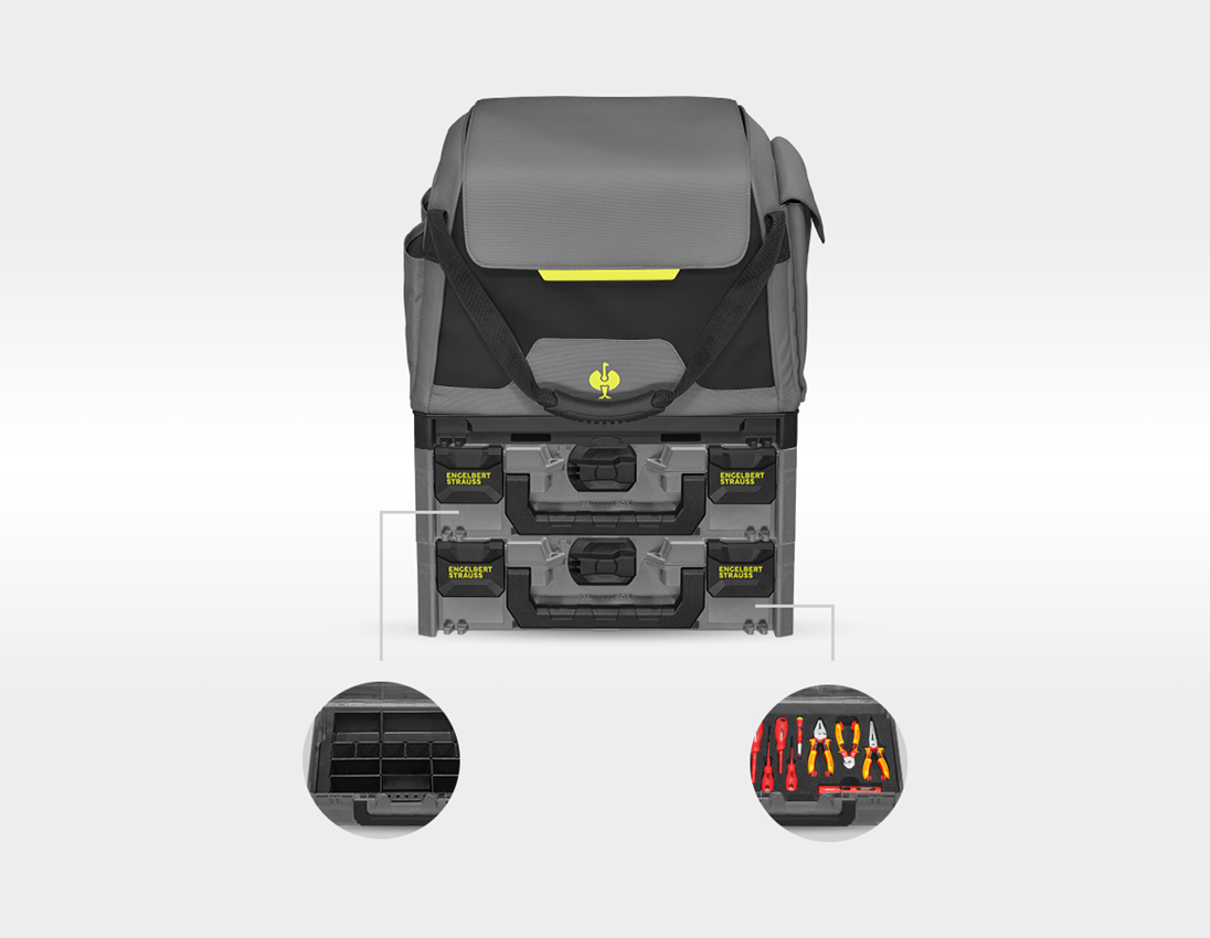 STRAUSSbox Systém: Sada nářadí Elektro + STRAUSSbox + čedičově šedá/acidově žlutá