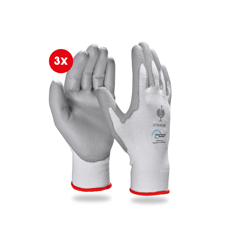 Povrstvené: e.s. PU rukavice recycled, 3 páry + šedá/bílá