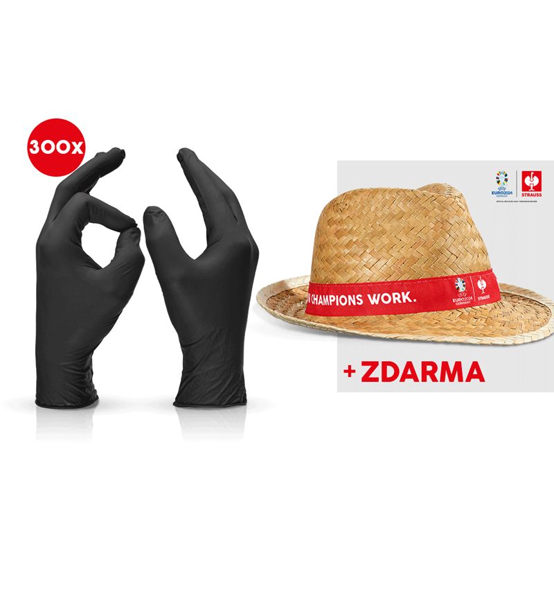 Spolupráce: 3x100 Jednoráz. latex. rukavice + klobouk EURO2024 + černá