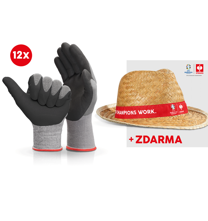 Spolupráce: 12xNitrilové ruk. evertouch micro+klobouk EURO2024 + černá/šedá