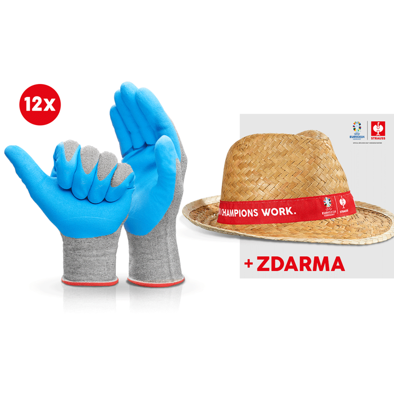 Spolupráce: 12xNitrilové ruk. evertouch micro+klobouk EURO2024 + modrá/světle modrá-melanž