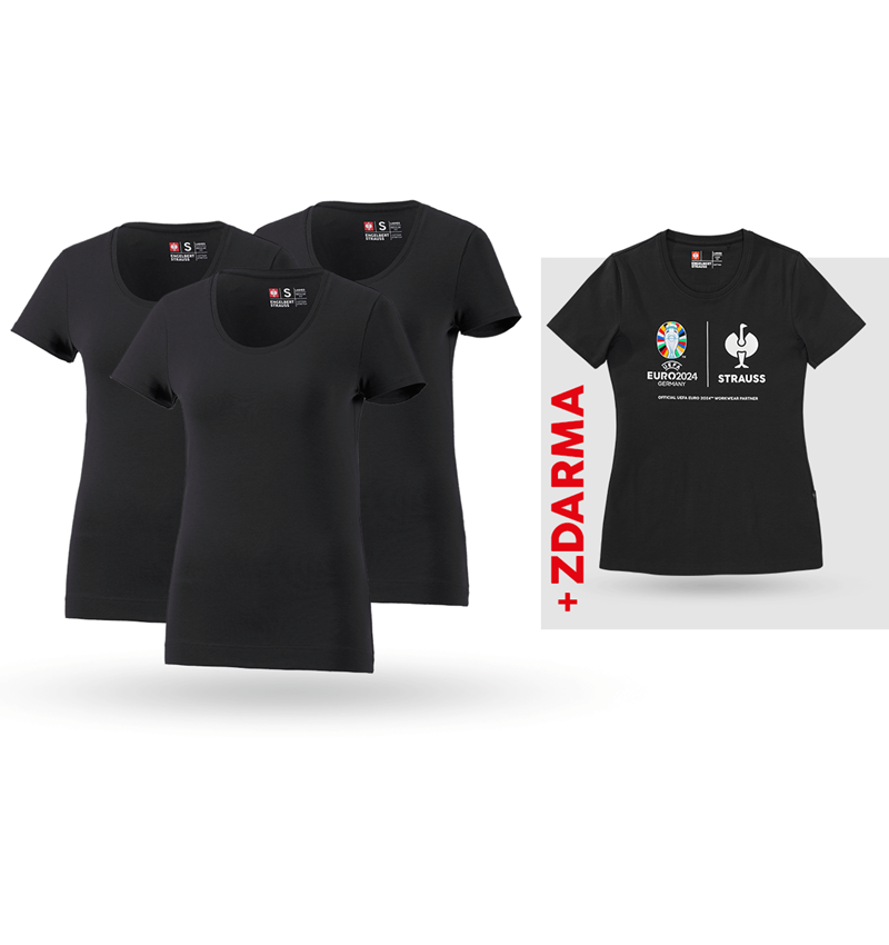 Oděvy: SADA: 3x bavlněné streč. triko, dámské + triko + černá