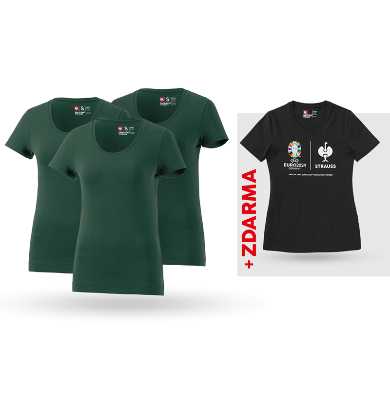 Oděvy: SADA: 3x bavlněné streč. triko, dámské + triko + zelená
