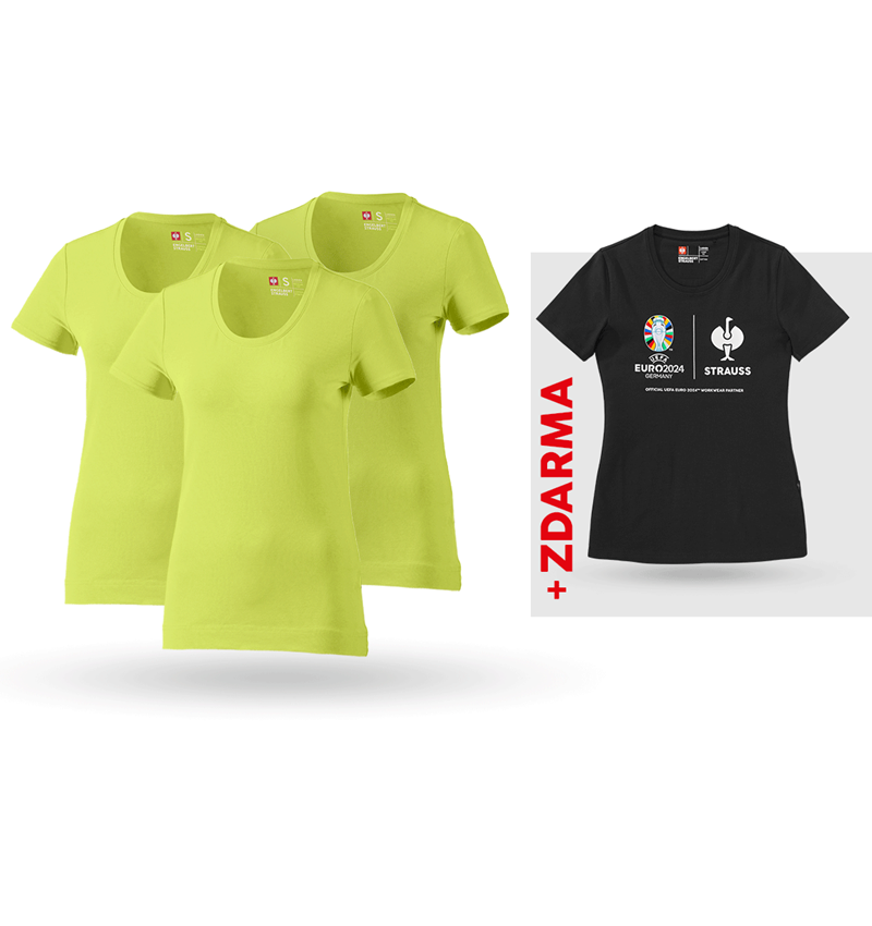 Oděvy: SADA: 3x bavlněné streč. triko, dámské + triko + májové zelená