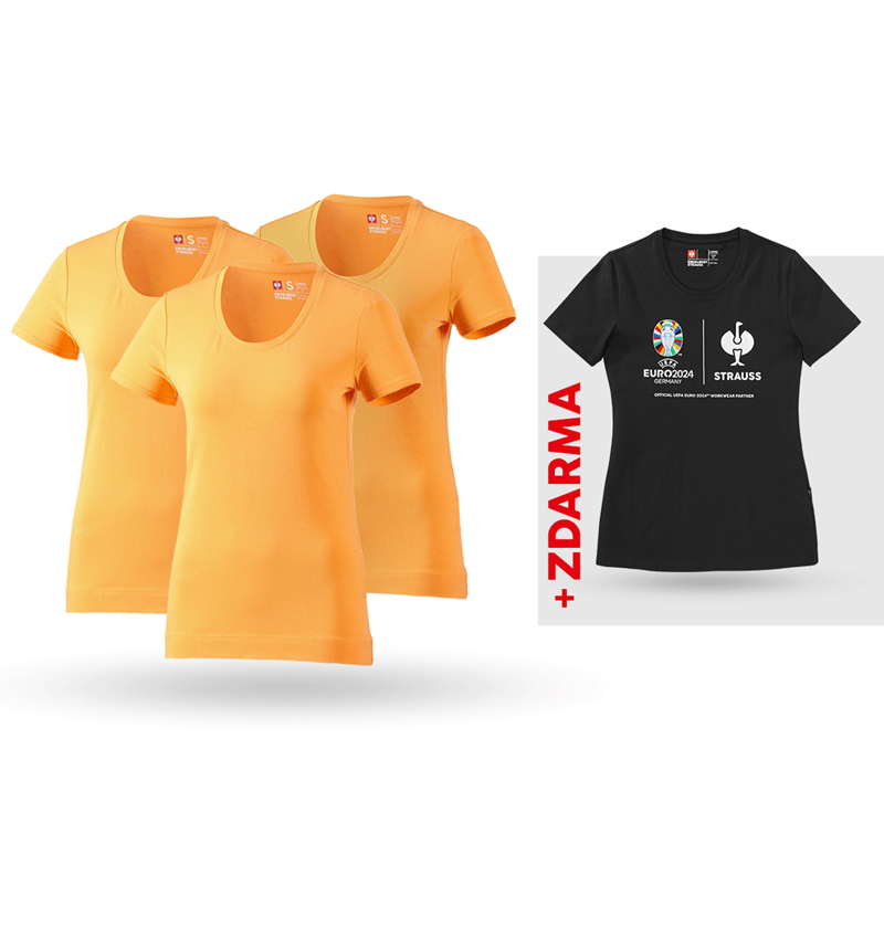 Oděvy: SADA: 3x bavlněné streč. triko, dámské + triko + světle oranžová