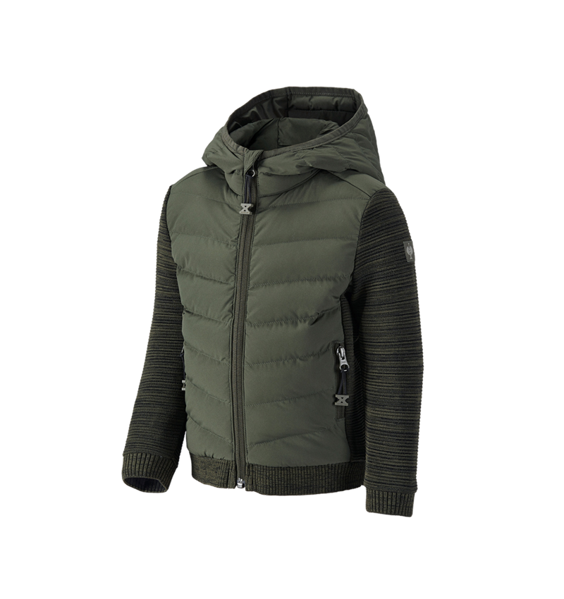 Bundy: Úpletová bunda kapucí hybrid e.s.motion ten,dětské + maskovací zelená melange 1