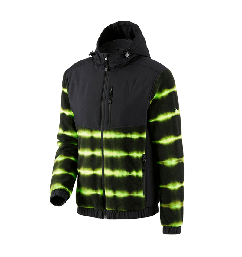 Oděvy: Fleecová bunda s kapucí hyb tie-dye e.s.motion ten + černá/výstražná žlutá 2