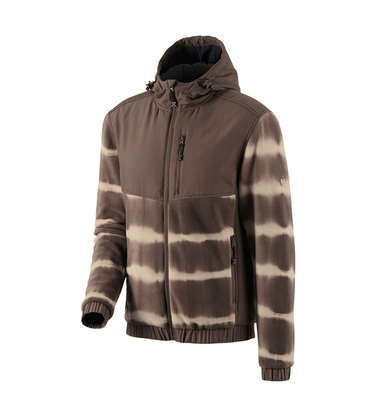 Pracovní bundy: Fleecová bunda s kapucí hyb tie-dye e.s.motion ten + kaštan/pekanová hnědá 2
