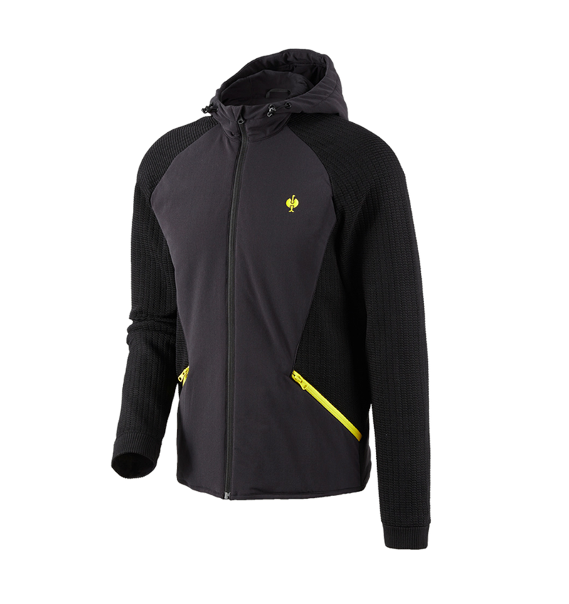 Oděvy: Úpletová bunda s kapucí hybrid e.s.trail + černá/acidově žlutá 3