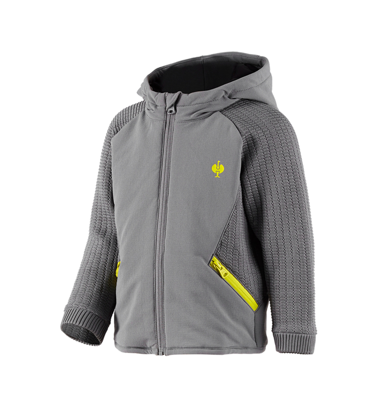 Bundy: Úpletová bunda s kapucí hybrid e.s.trail, dětský + čedičově šedá/acidově žlutá 2